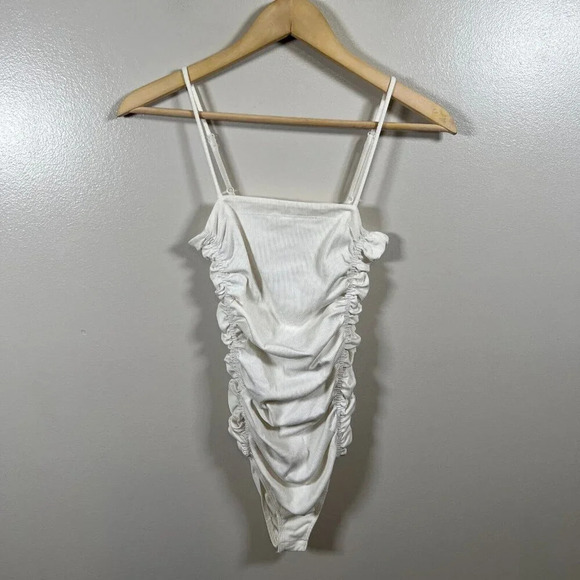 Intimately Free People On Your Side Ruched Bodysuit Size XS White Square Neck - Picture 3 of 11